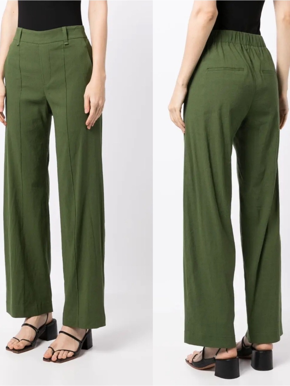 Vince Wide Leg Pintuck Detailing Linen Blend Trousers In Olive Green Medium